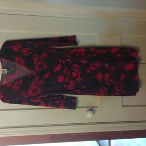 Anne Klein wrap dress. Size 12. Black burgundy, red. Stretch fabric.